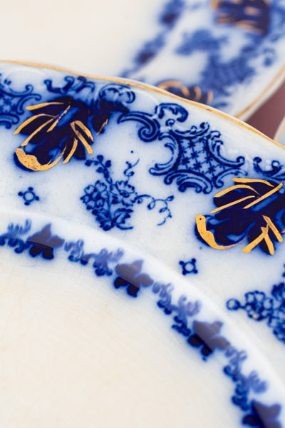 Antique Flow Blue Dinner Plates - Set of 8