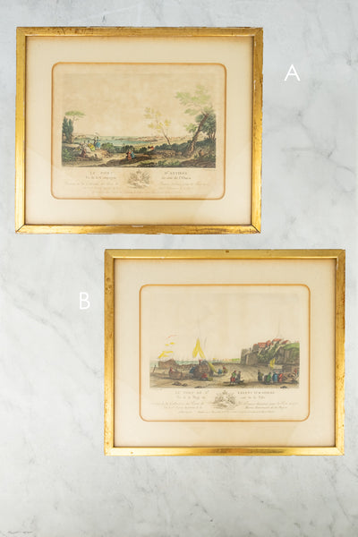 Antique Framed French Port Aquatint