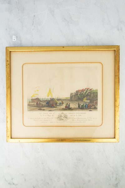 Antique Framed French Port Aquatint