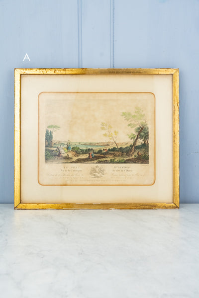 Antique Framed French Port Aquatint