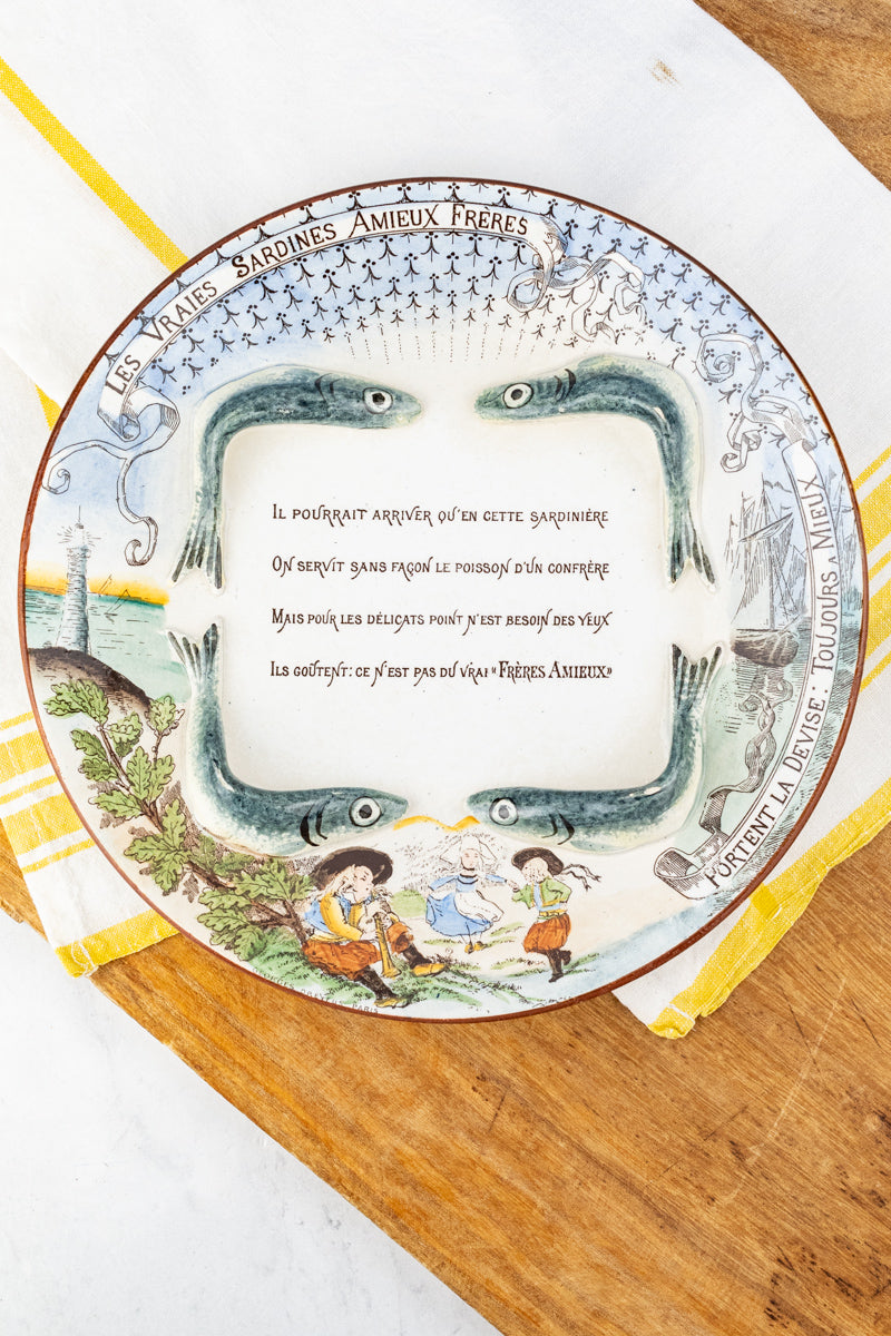 Antique French Amieux Frères Sardine Plate