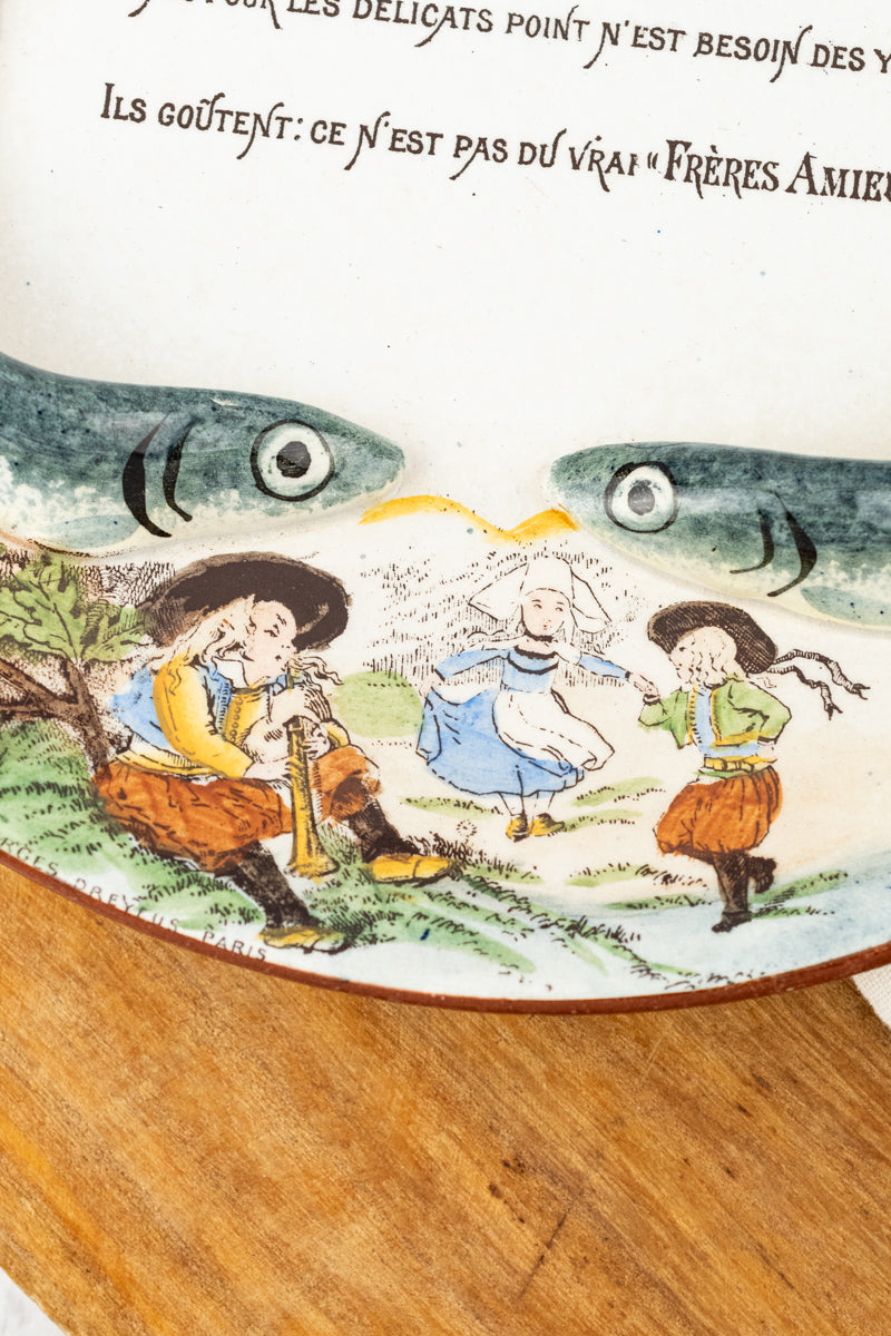 Antique French Amieux Frères Sardine Plate