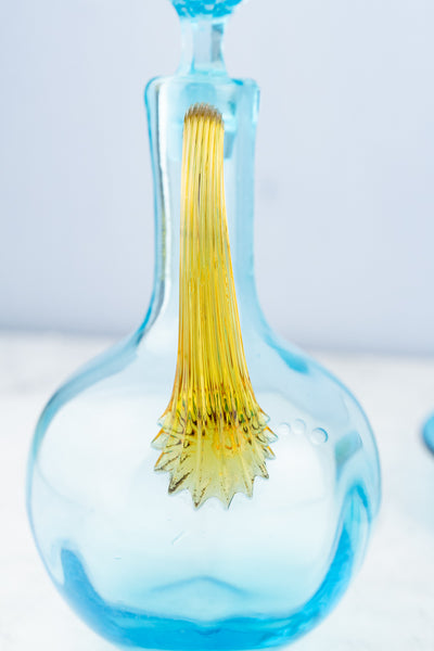 Antique French Blue & Amber Glass Liqueur Set