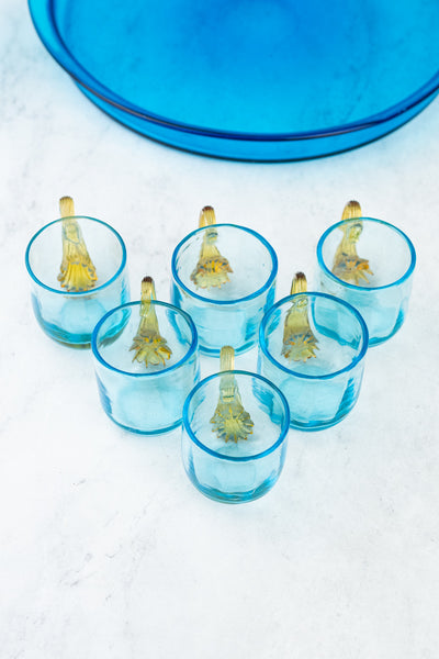 Antique French Blue & Amber Glass Liqueur Set