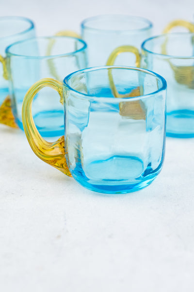 Antique French Blue & Amber Glass Liqueur Set