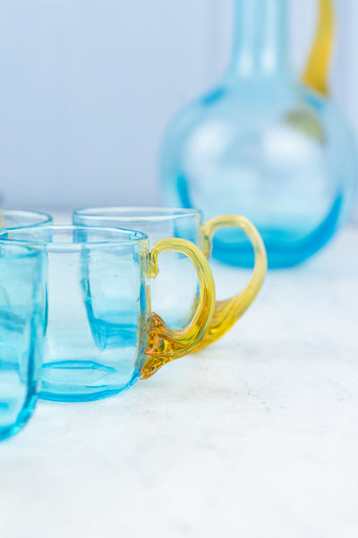 Antique French Blue & Amber Glass Liqueur Set