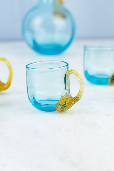 Antique French Blue & Amber Glass Liqueur Set