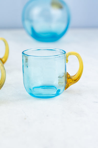 Antique French Blue & Amber Glass Liqueur Set