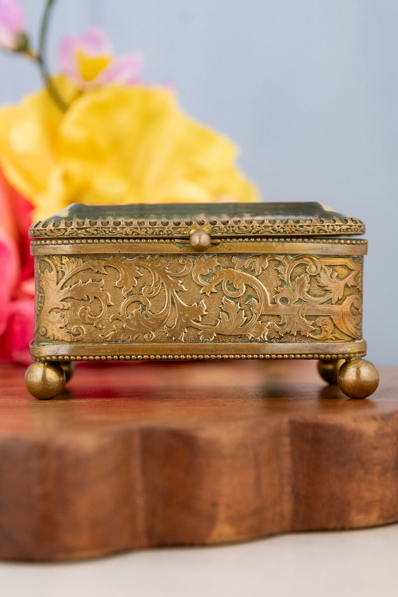 Antique French Brass Jewelry Box