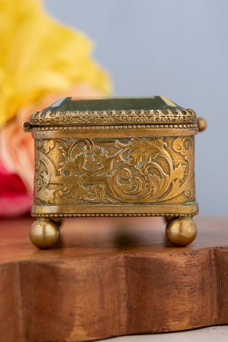 Antique French Brass Jewelry Box