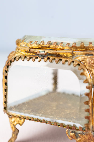 Antique French Brass and Glass Jewelry Box