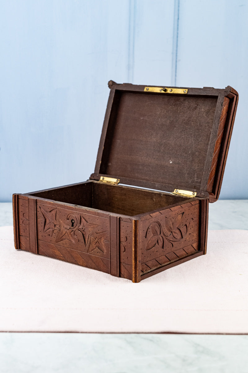 Antique French Carved Wooden Box, image 2 of 22