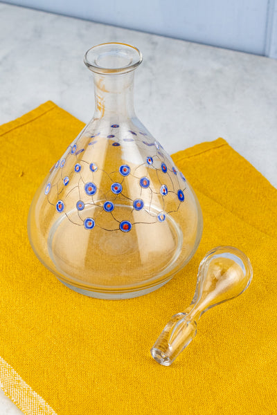 Antique French Clear Glass Enameled Decanter