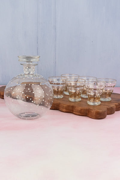 Antique French Glass Enameled Decanter & Glasses