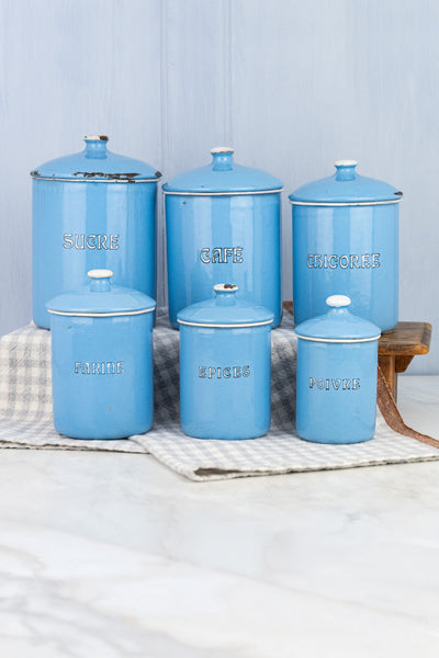 Antique French Enamel Canister Set