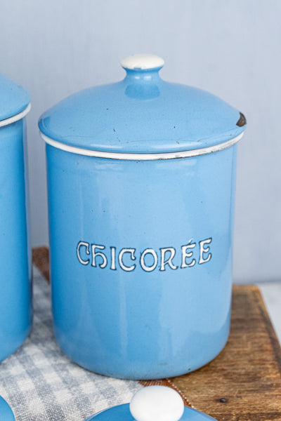 Antique French Enamel Canister Set