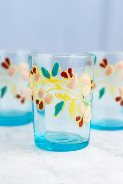 Antique French Enameled Glass Decanter with Glasses & Tray