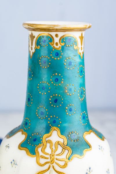 Antique French Hand-Painted Glass Vase Pair