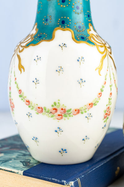 Antique French Hand-Painted Glass Vase Pair