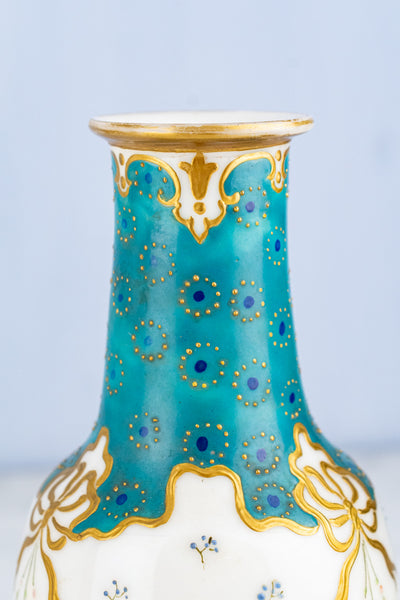 Antique French Hand-Painted Glass Vase Pair
