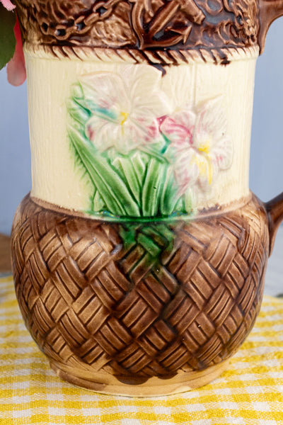 Antique French Majolica Botanical Pitcher