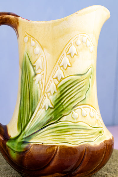 Antique French Faience Floral Pitcher