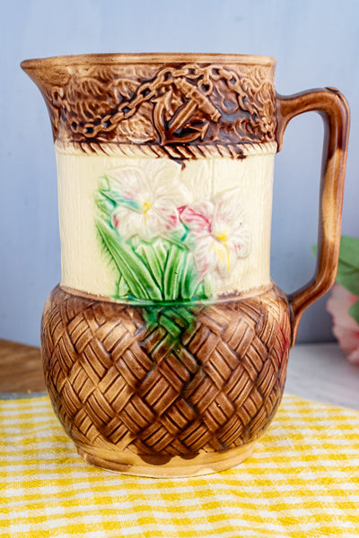 Antique French Majolica Botanical Pitcher
