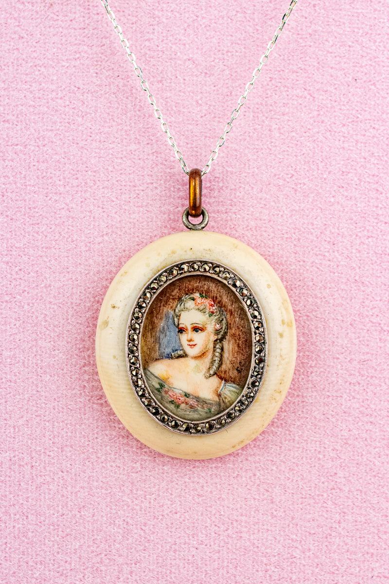 Antique French Miniature Portrait Necklace