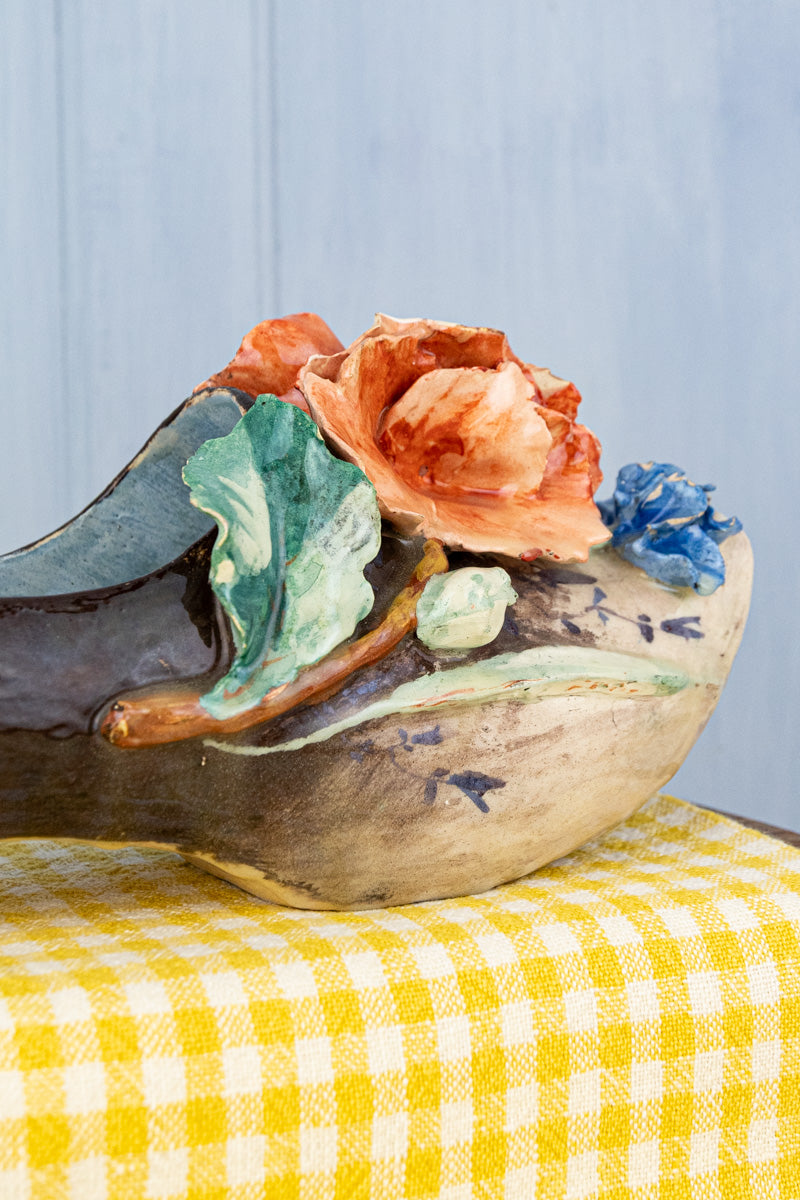 Antique French Barbotine Figural Jardinère