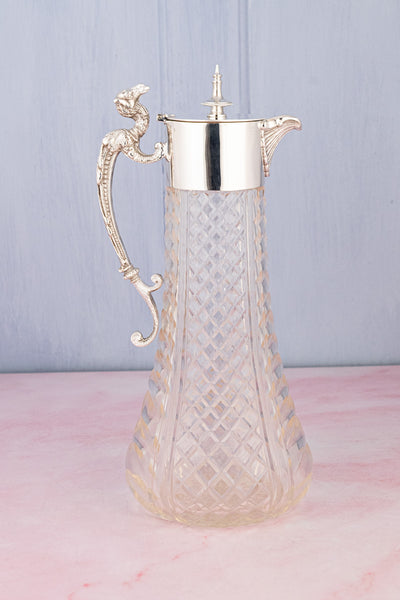 Antique Silverplate & Glass Claret Jug with Camel Handle