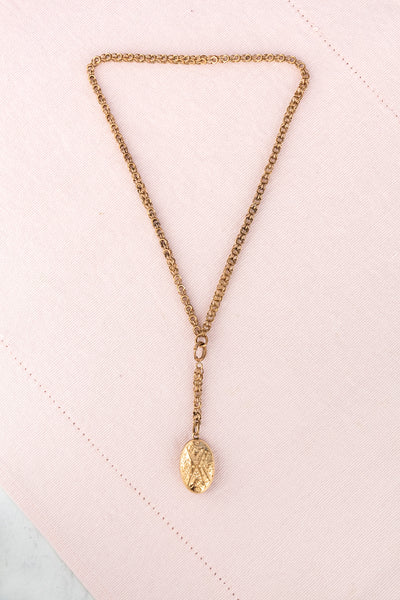 Antique Gold & Black Enamel Locket Necklace