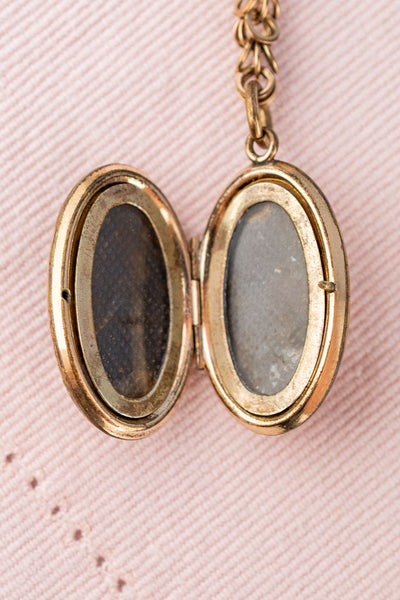 Antique Gold & Black Enamel Locket Necklace