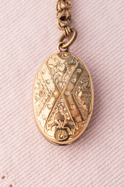 Antique Gold & Black Enamel Locket Necklace