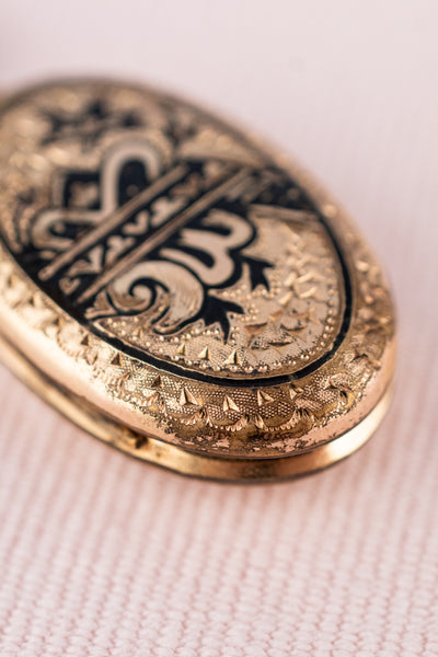 Antique Gold & Black Enamel Locket Necklace