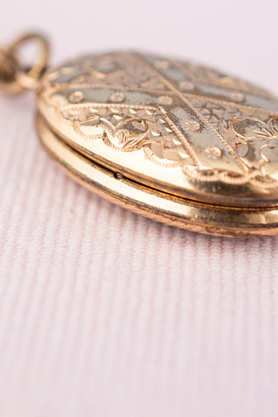 Antique Gold & Black Enamel Locket Necklace