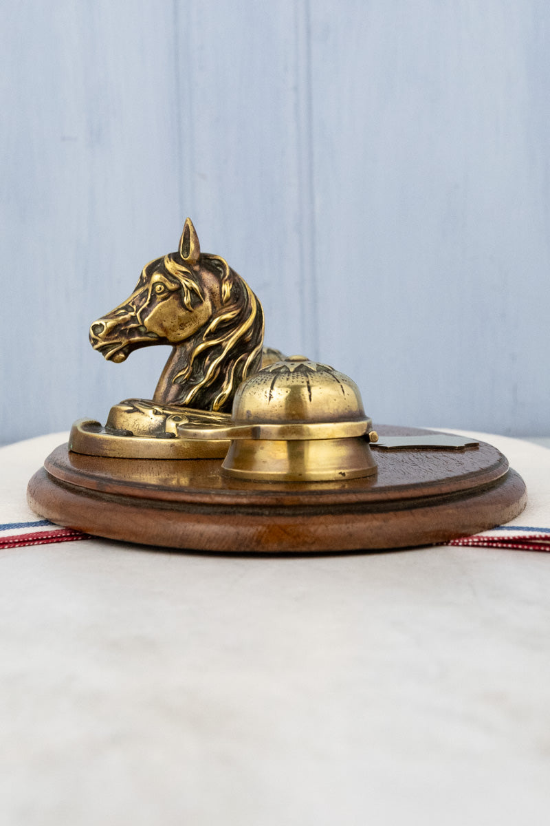 Antique Oak & Brass Horse Inkwell, image 10 of 12