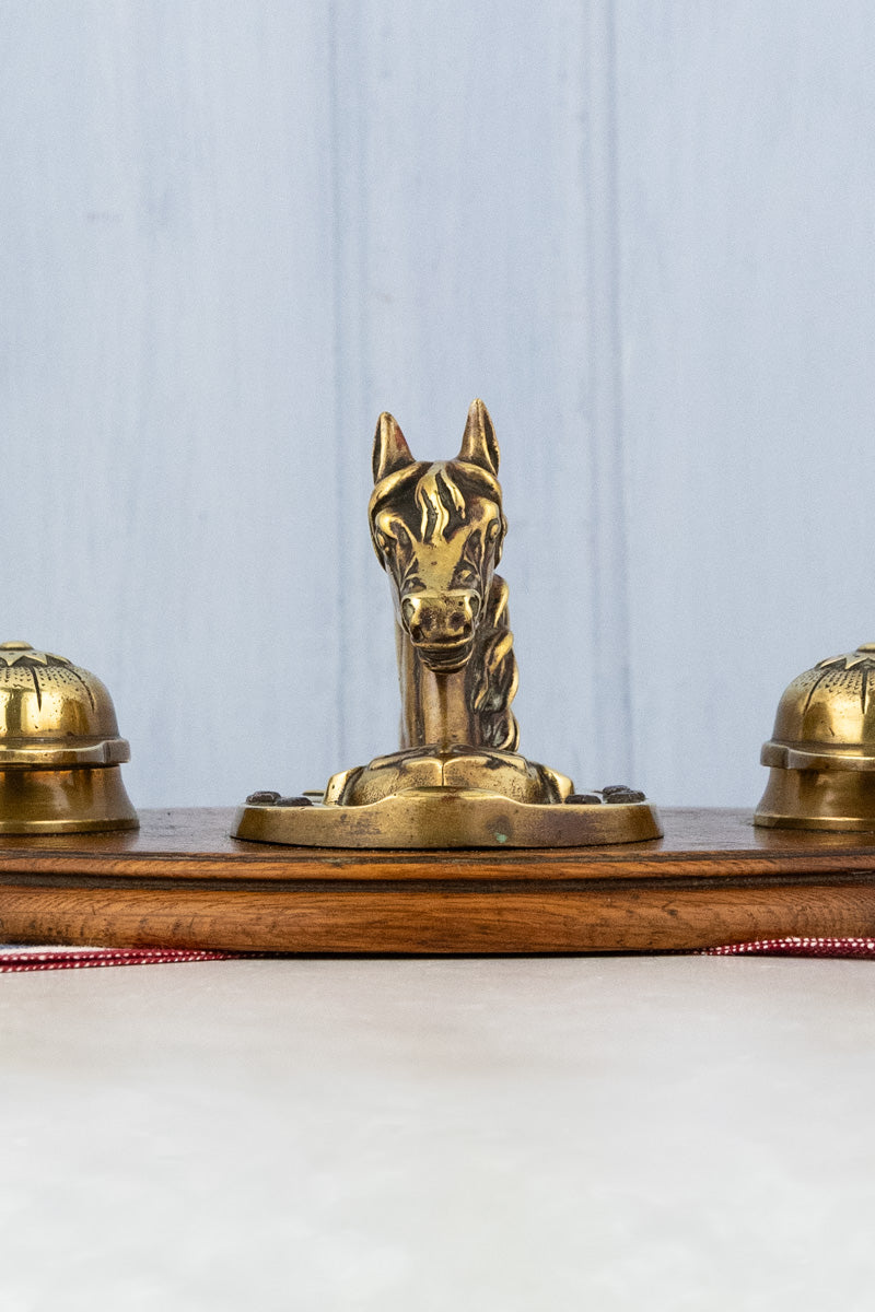 Antique Oak & Brass Horse Inkwell, image 3 of 12