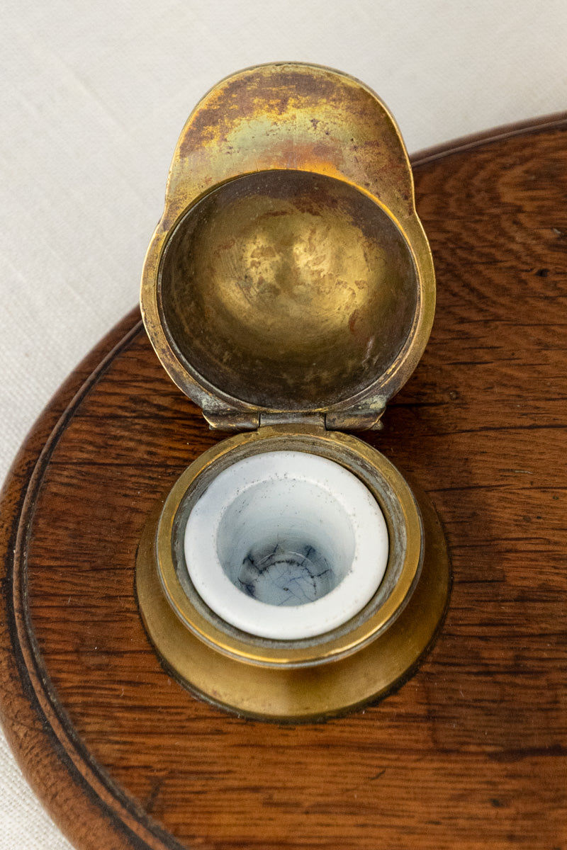 Antique Oak & Brass Horse Inkwell, image 5 of 12