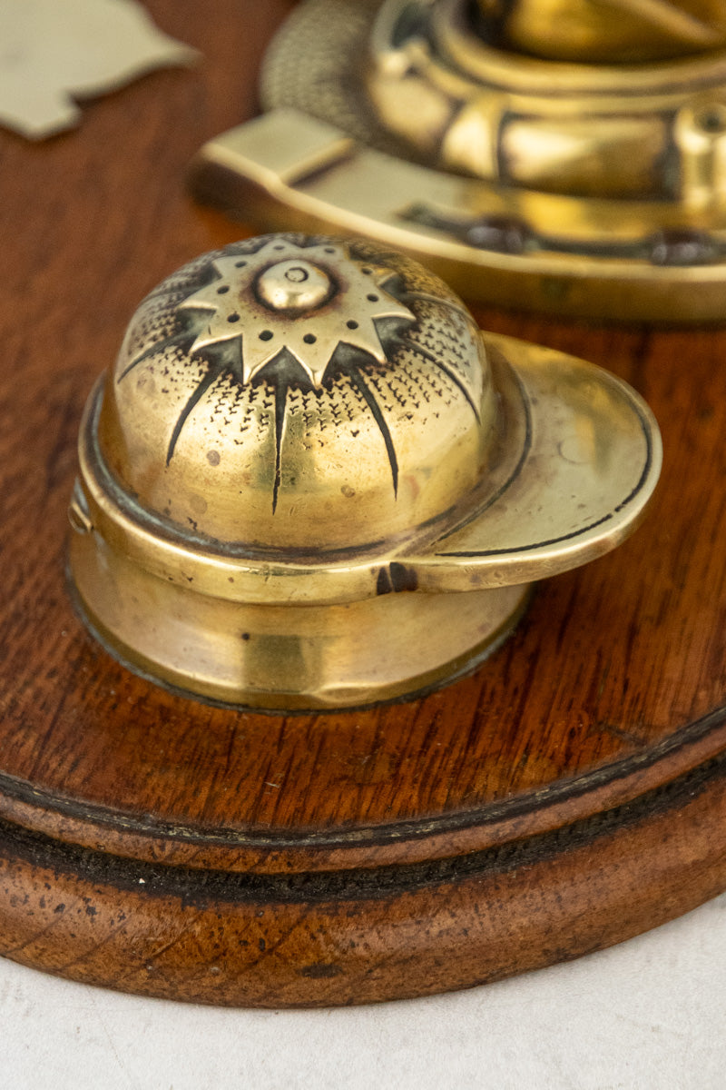 Antique Oak & Brass Horse Inkwell, image 8 of 12