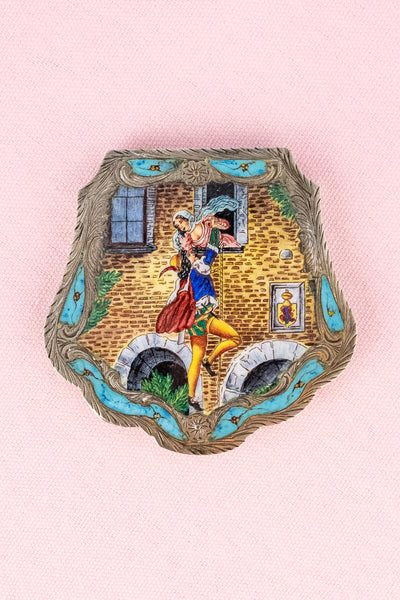 Vintage Italian Enamel & Silver Romeo & Juliet Compact