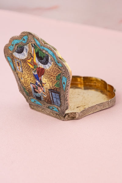 Vintage Italian Enamel & Silver Romeo & Juliet Compact