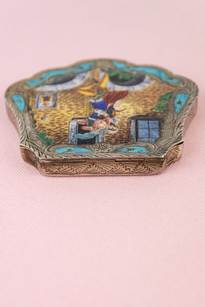 Vintage Italian Enamel & Silver Romeo & Juliet Compact