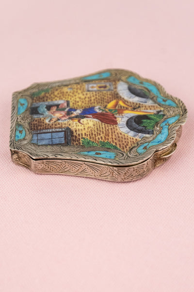 Vintage Italian Enamel & Silver Romeo & Juliet Compact