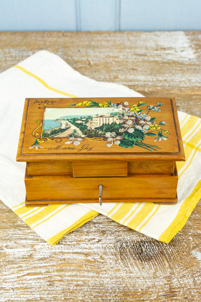 Antique Olive Wood Souvenir Jewelry Box - San Remo