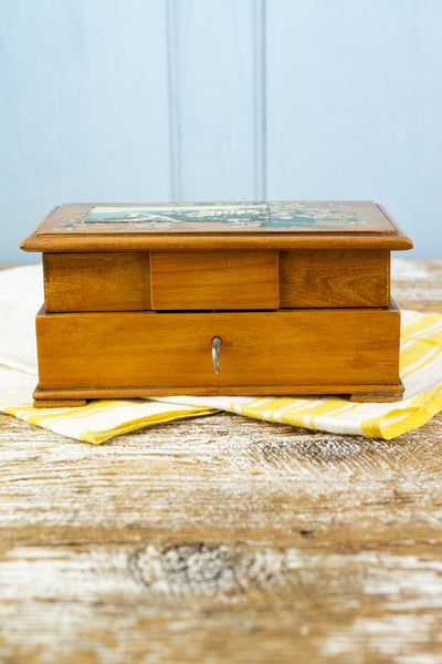 Antique Olive Wood Souvenir Jewelry Box - San Remo