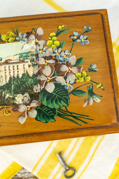 Antique Olive Wood Souvenir Jewelry Box - San Remo