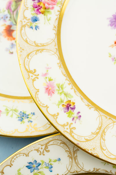 Antique Limoges Floral Dinner Plates - Set of 4