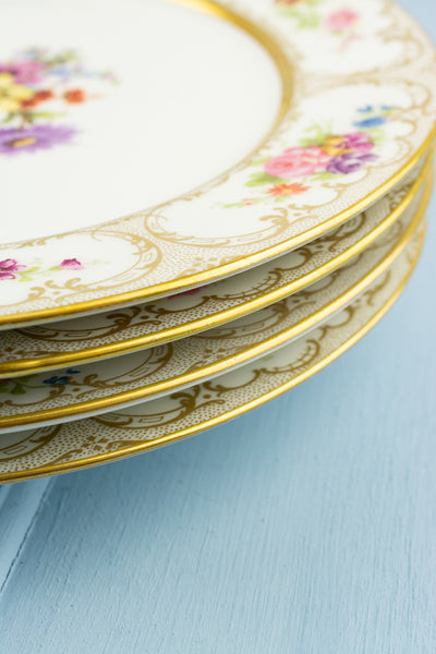 Antique Limoges Floral Dinner Plates - Set of 4