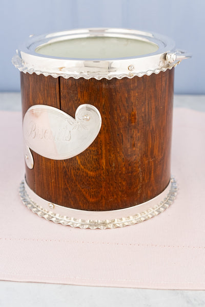 Antique Oak and Silverplate Biscuit Barrel