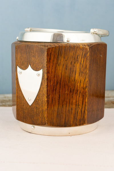Antique Oak and Silverplate Biscuit Barrel